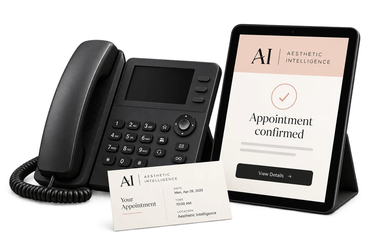 Clean phone and tablet showing a confirmed appointment